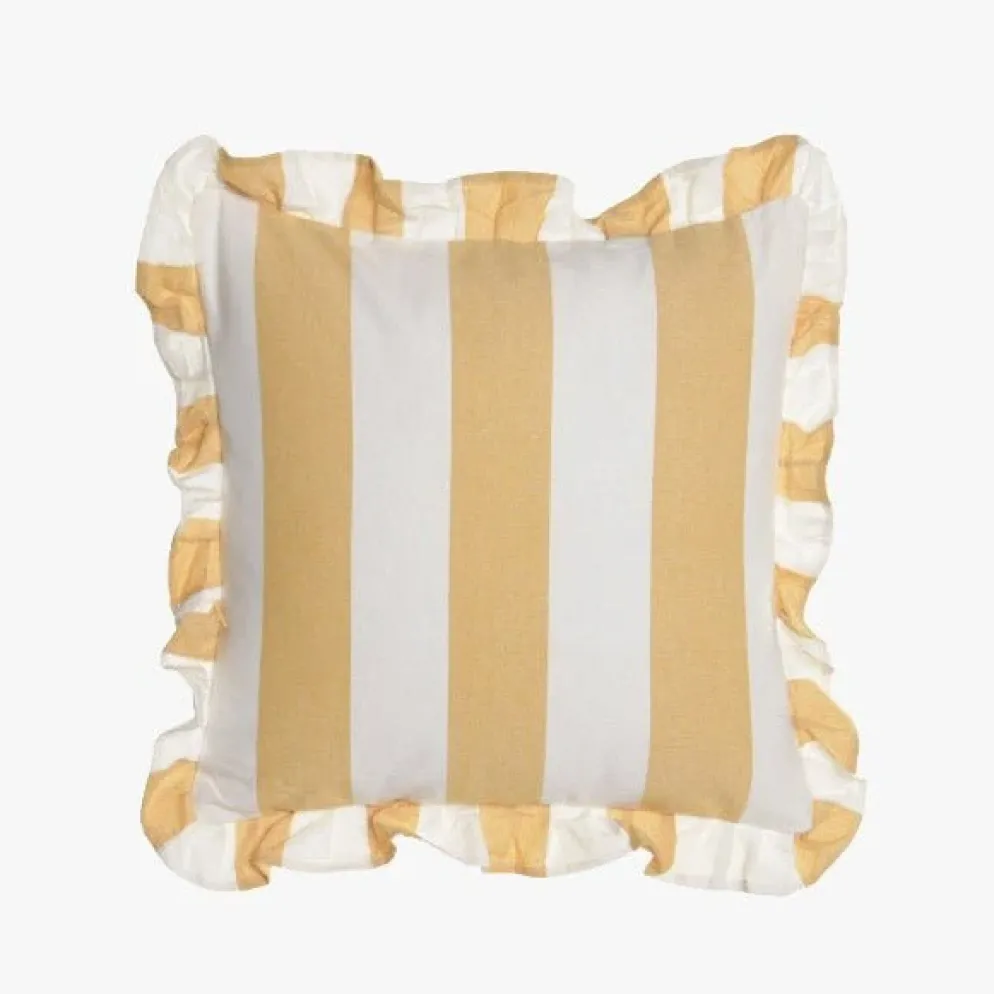 Almofada de Riscas com Folho Laranja 45x45