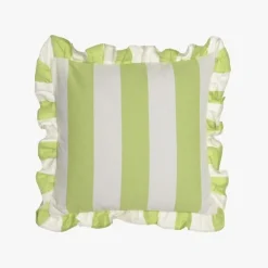 Almofada de Riscas com Folho Verde 45x45