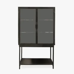Armário de Metal Preto com Duas Portas de Vidro