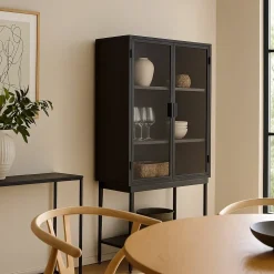 Armário de Metal Preto com Duas Portas de Vidro