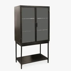 Armário de Metal Preto com Duas Portas de Vidro