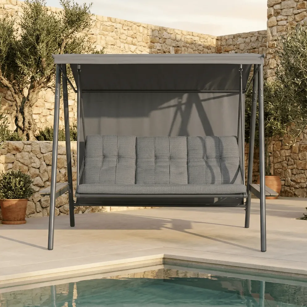 Baloiço de Exterior com 3 lugares Preto