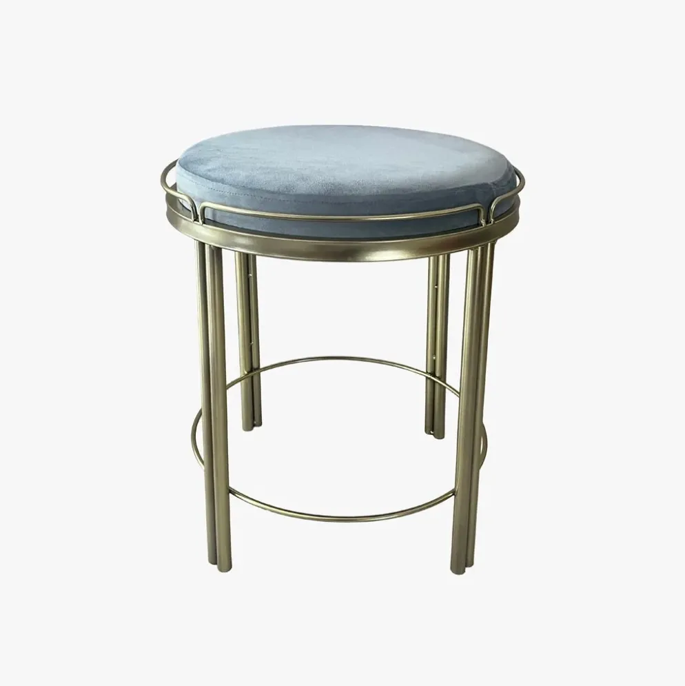 Banqueta de Veludo e Metal Cinza
