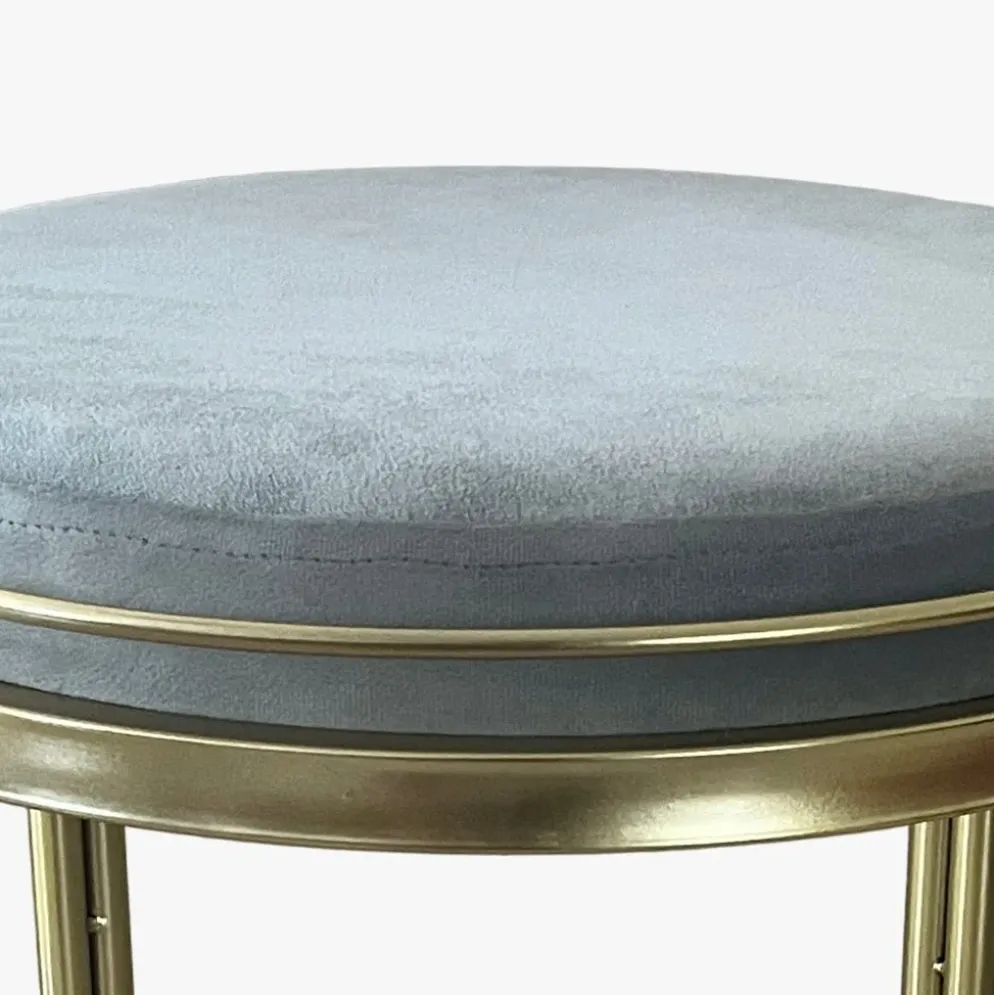 Banqueta de Veludo e Metal Cinza