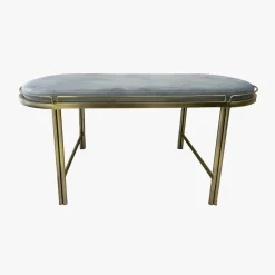 Banqueta de Veludo e Metal Cinza