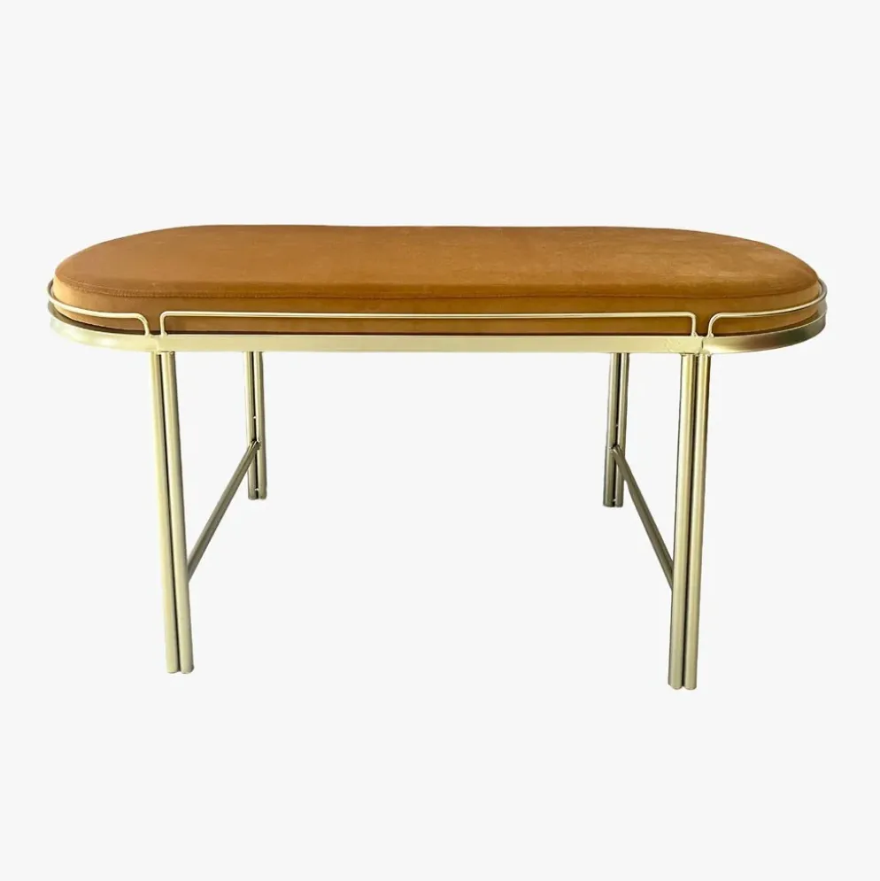 Banqueta de Veludo e Metal Mostarda