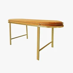 Banqueta de Veludo e Metal Mostarda