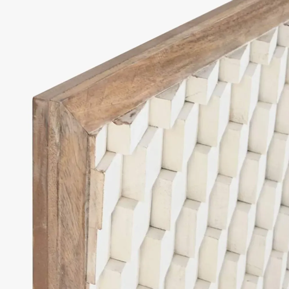 Cabeceira Cama Retangular Madeira Detalhe em Branco 180 cm