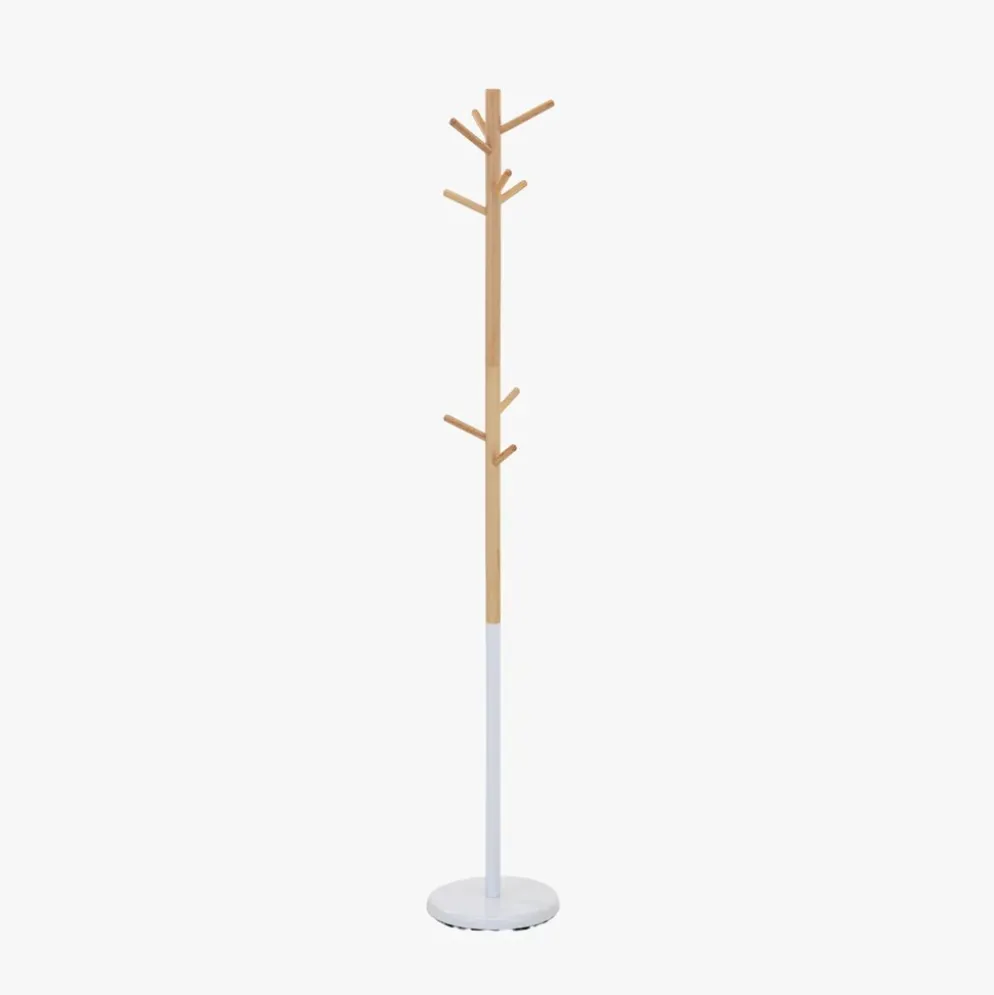 Cabide Pé Branco com Madeira Natural 174 cm