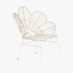 Cadeira em Metal e Rattan Folhas Branca