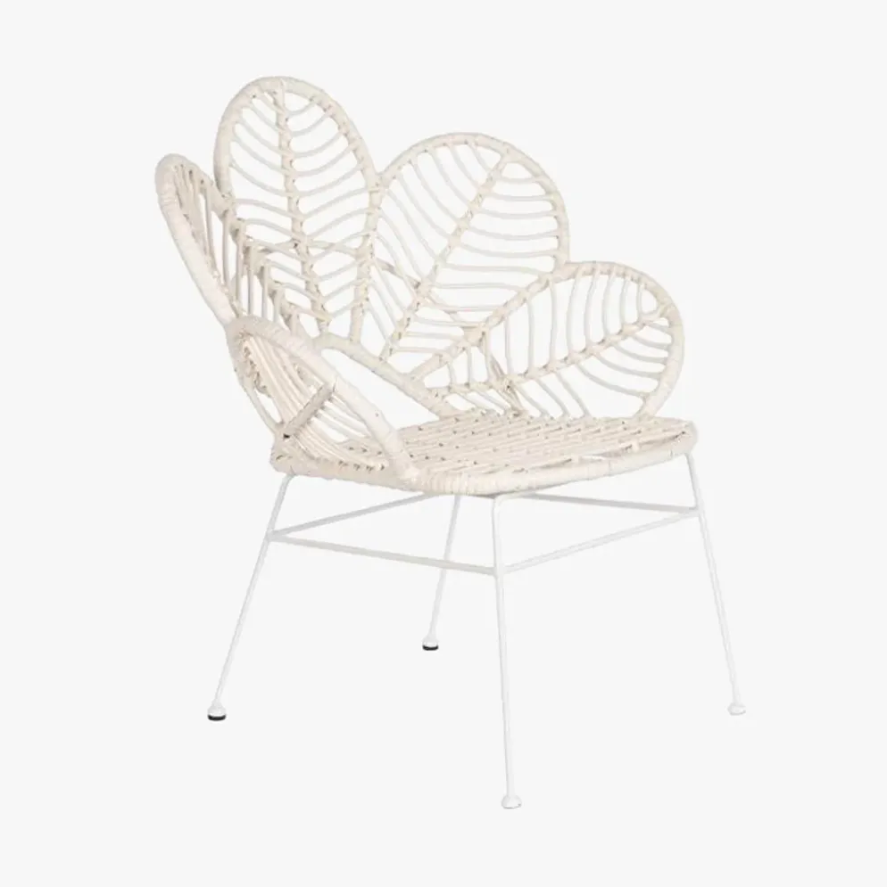 Cadeira em Metal e Rattan Folhas Branca