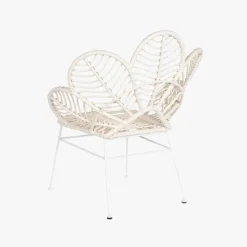 Cadeira em Metal e Rattan Folhas Branca
