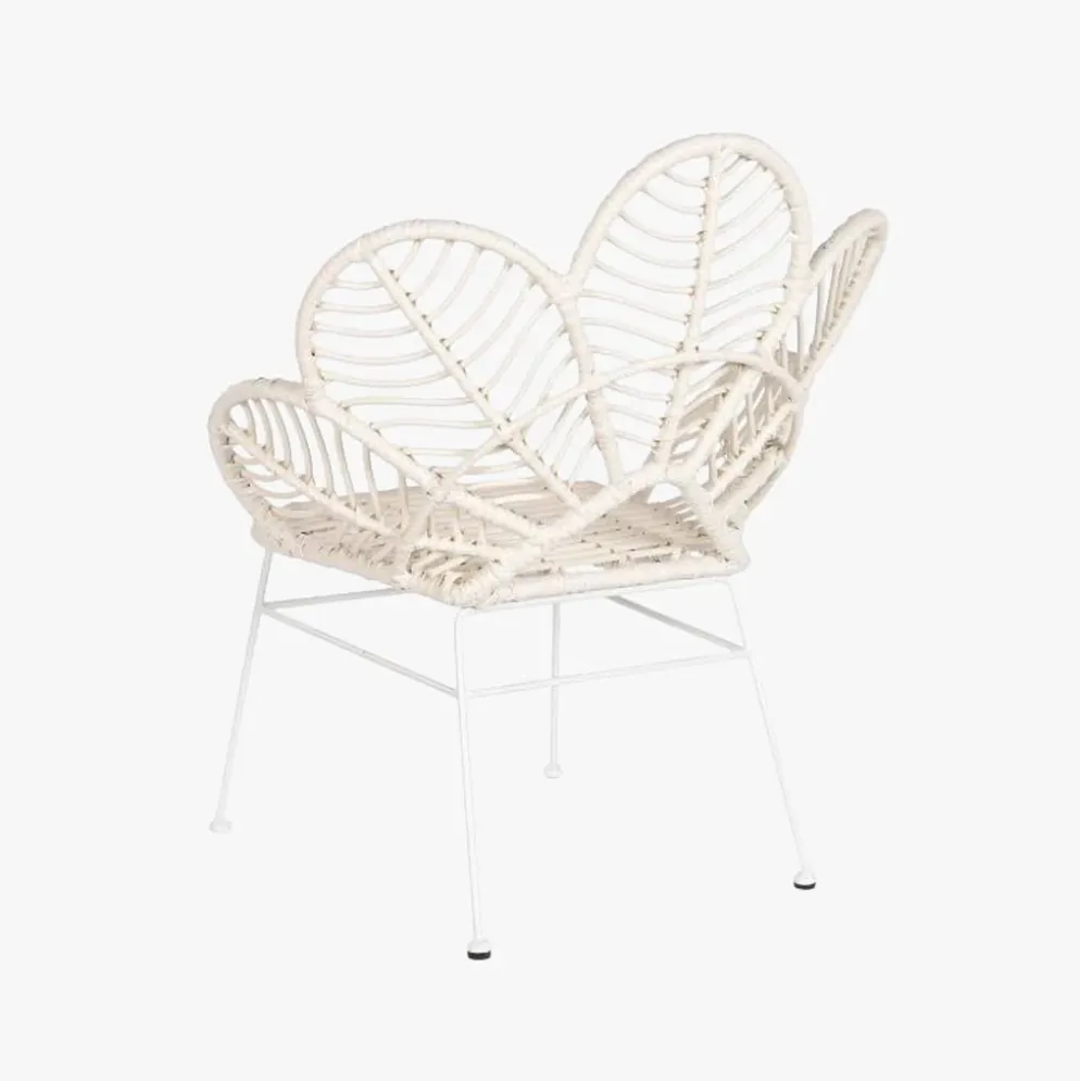 Cadeira em Metal e Rattan Folhas Branca