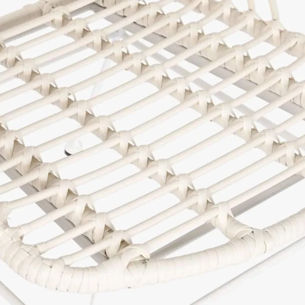 Cadeira em Metal e Rattan Folhas Branca