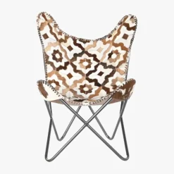 Cadeira Pele Flor Geo. Camel/Branco