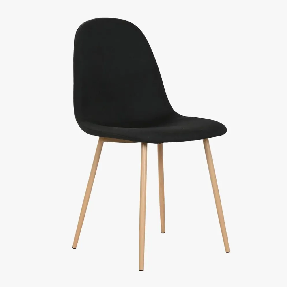 Cadeira Tecido Preto com Pés Efeito Madeira