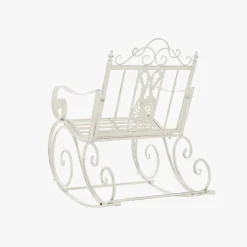 Cadeirão de Baloiço com Braços em Metal Branco Envelhecido