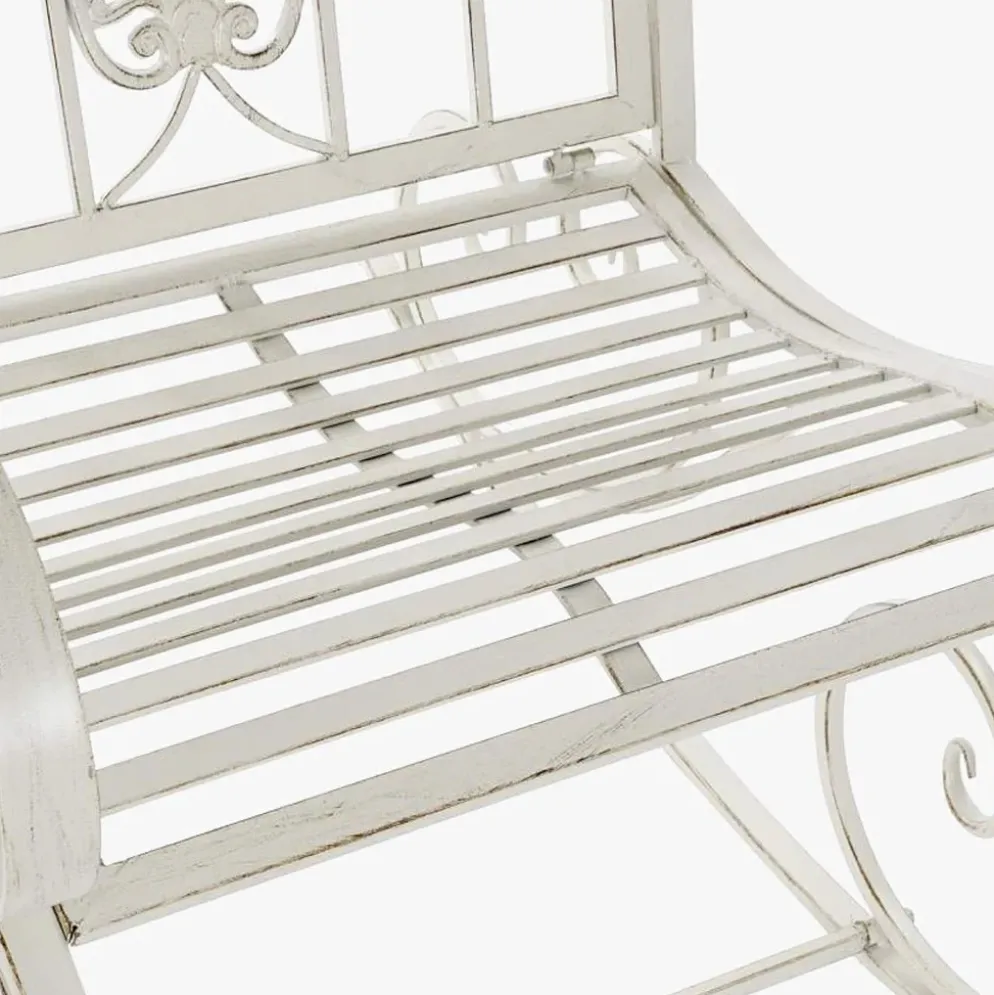 Cadeirão de Baloiço com Braços em Metal Branco Envelhecido