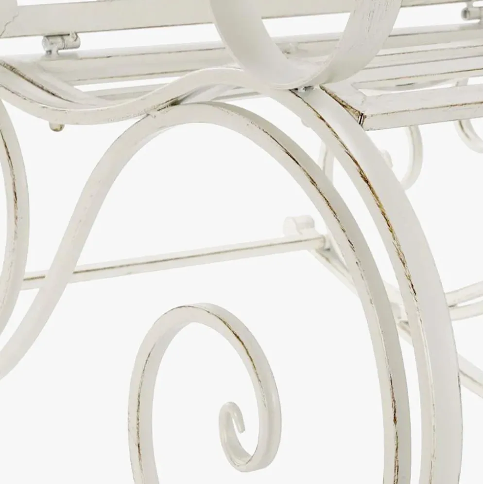Cadeirão de Baloiço com Braços em Metal Branco Envelhecido