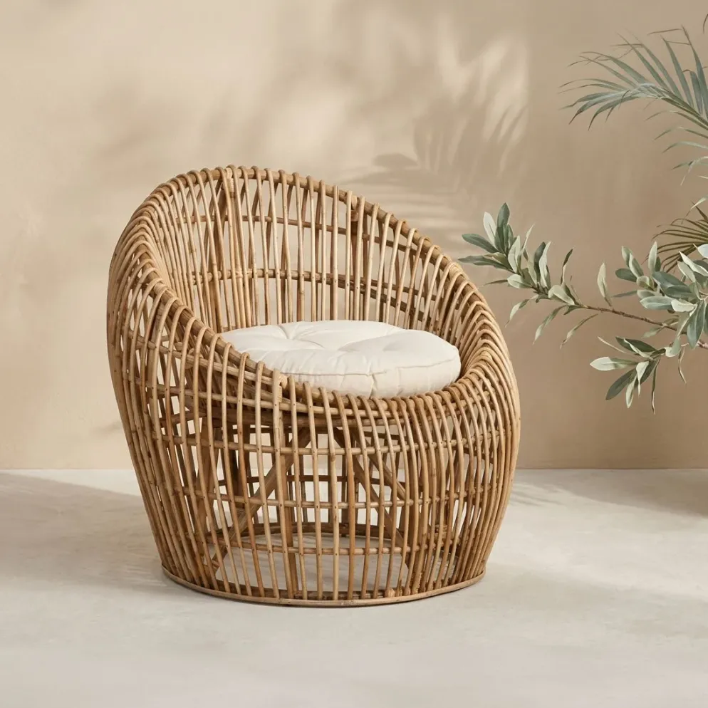 Cadeirão de Rattan e Bambu