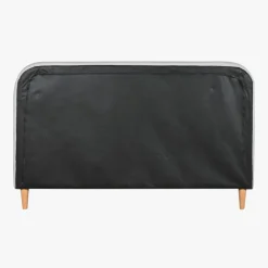Cama Tecido com Cabeceira Arredondada e Pés de Madeira Cinza 170 cm