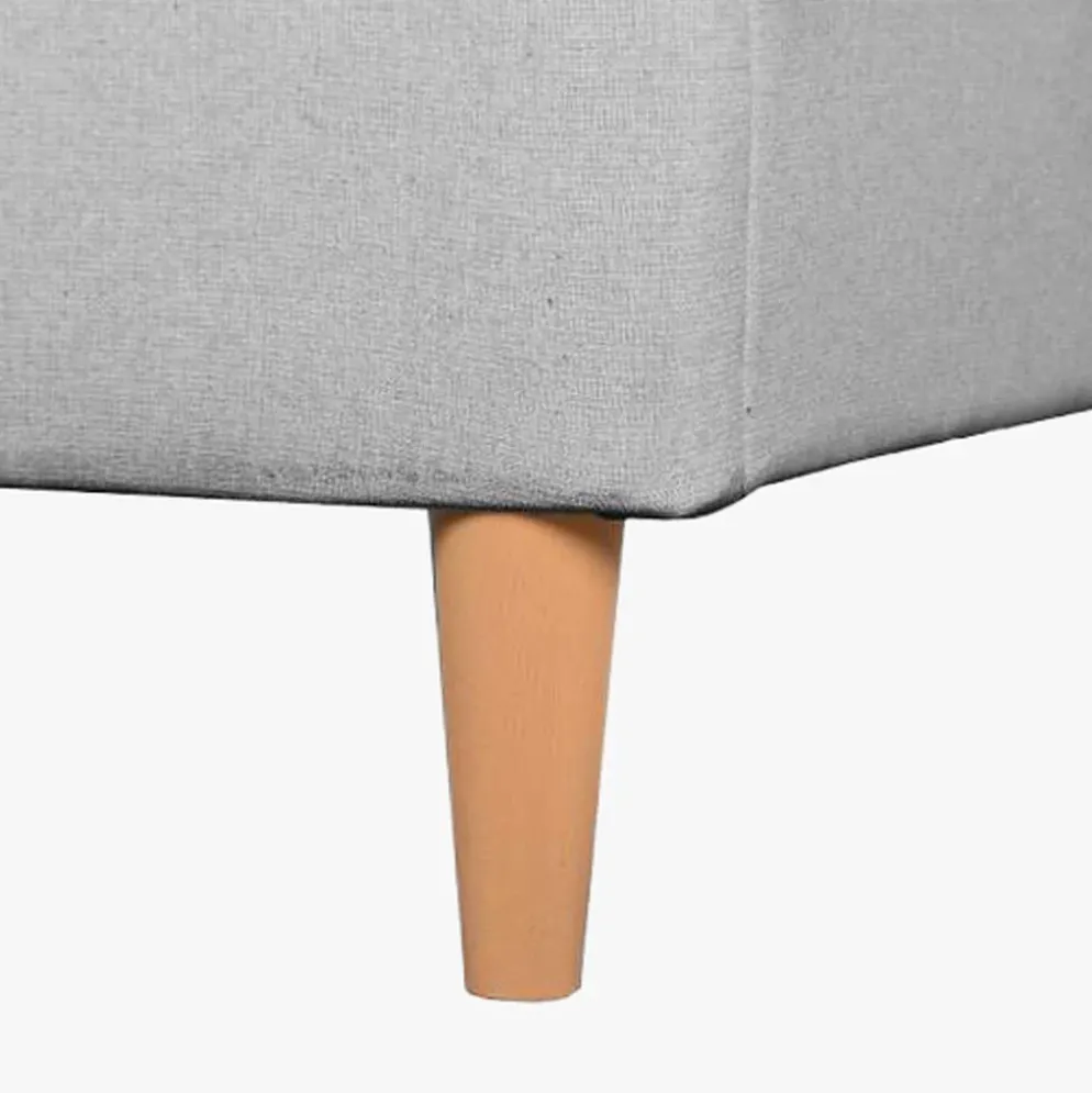 Cama Tecido com Cabeceira Arredondada e Pés de Madeira Cinza 170 cm