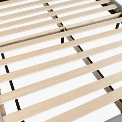 Cama Tecido com Cabeceira Arredondada e Pés de Madeira Cinza 170 cm
