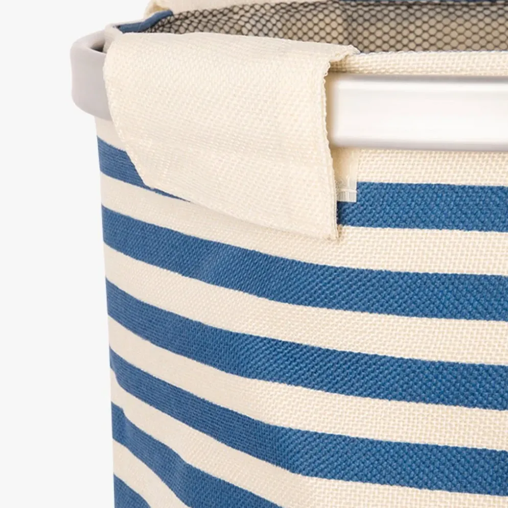 Cesto da roupa às riscas azul