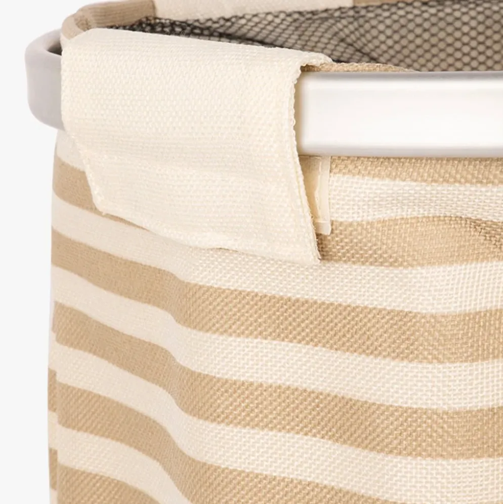 Cesto da roupa às riscas bege