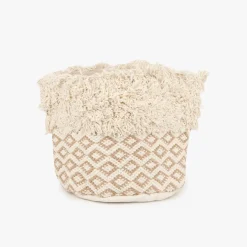 Cesto de Algodão Padrão Bege e Branco