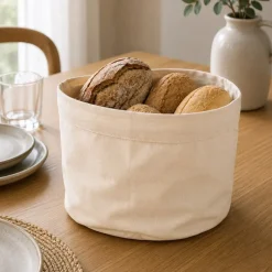 Cesto e Saco de Pão Algodão Bege