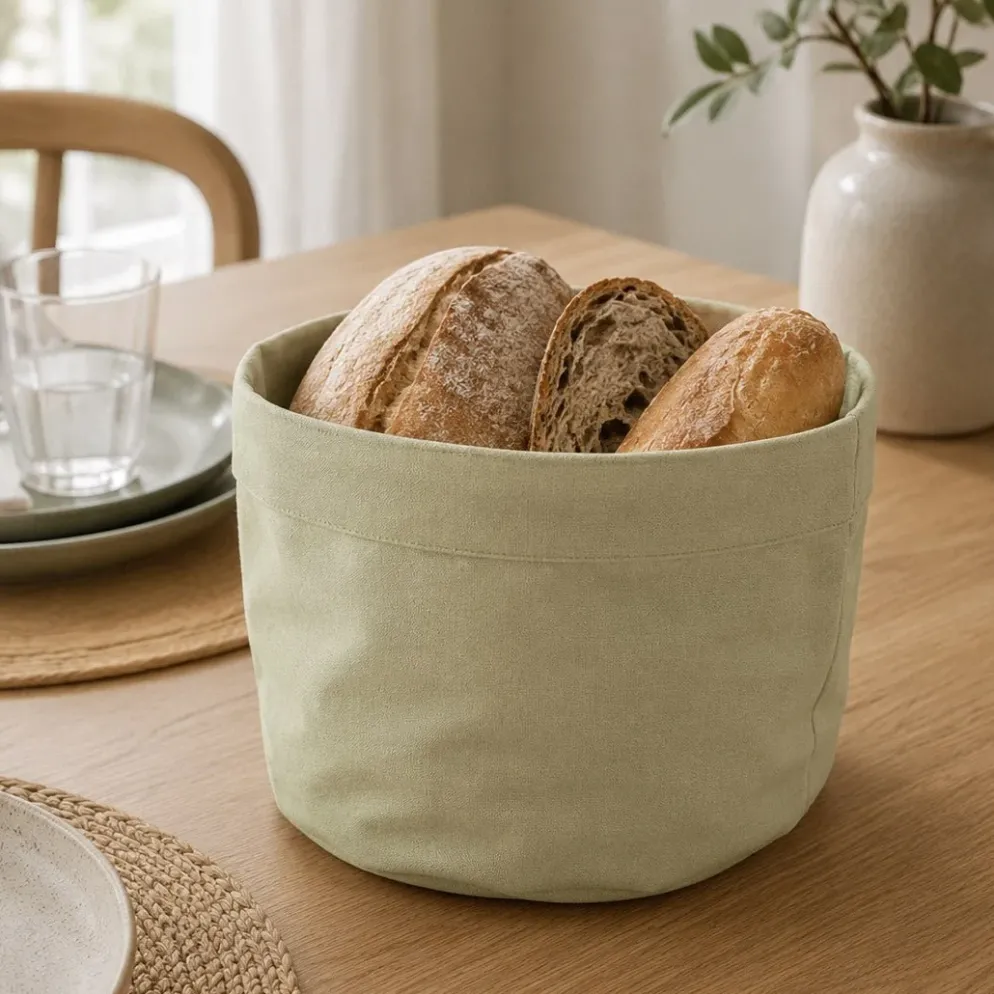 Cesto e Saco de Pão Algodão Verde Claro
