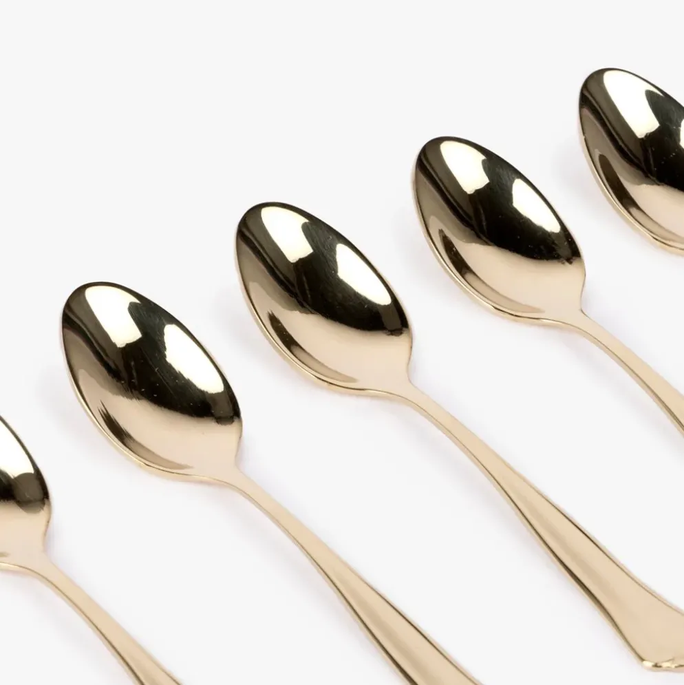 Conjunto 6 Colheres de Café em Aço Inox Dourado