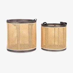 Conjunto com Dois Cestos Rattan Natural e Preto