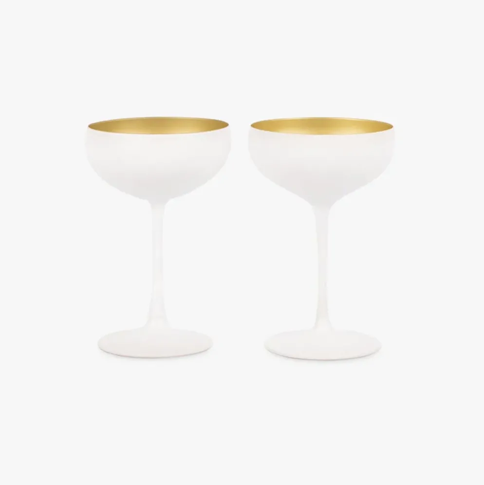 Conjunto de 2 Copos de Champanhe Branco e Dourado