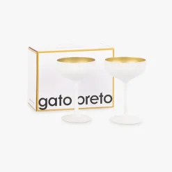 Conjunto de 2 Copos de Champanhe Branco e Dourado