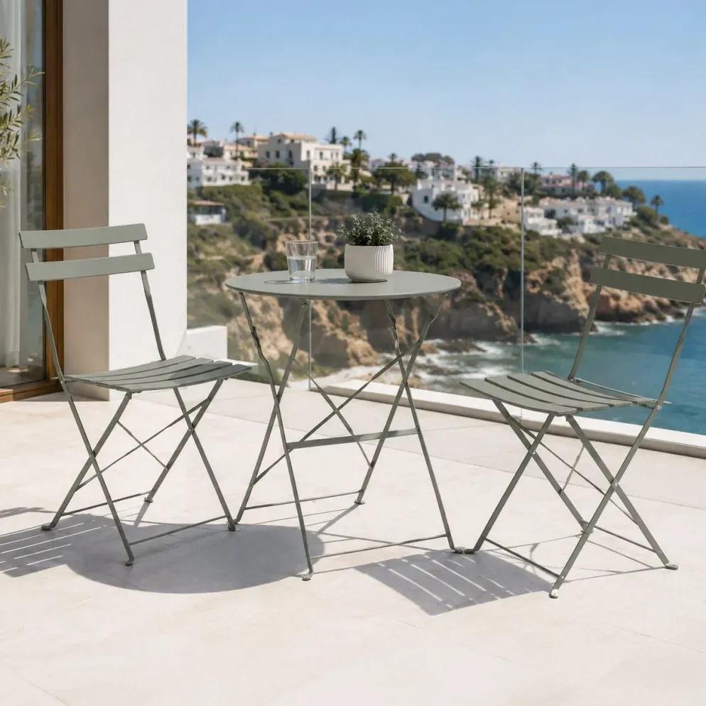 Conjunto de Mesa e Duas Cadeiras Cinza Verde