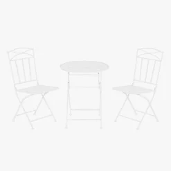 Conjunto de mesa e duas cadeiras em metal com folhas branco