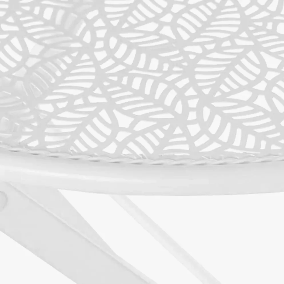 Conjunto de mesa e duas cadeiras em metal com folhas branco