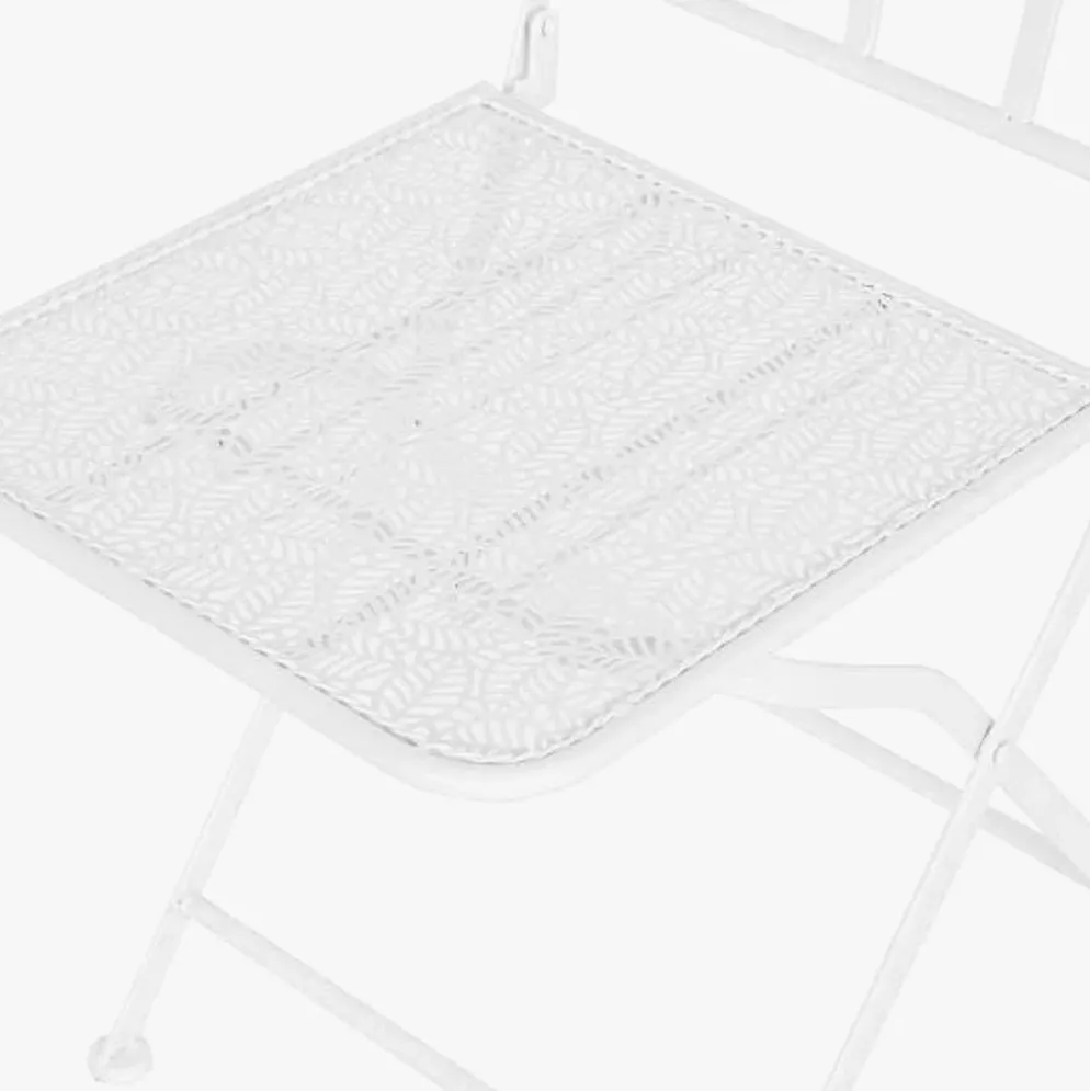 Conjunto de mesa e duas cadeiras em metal com folhas branco