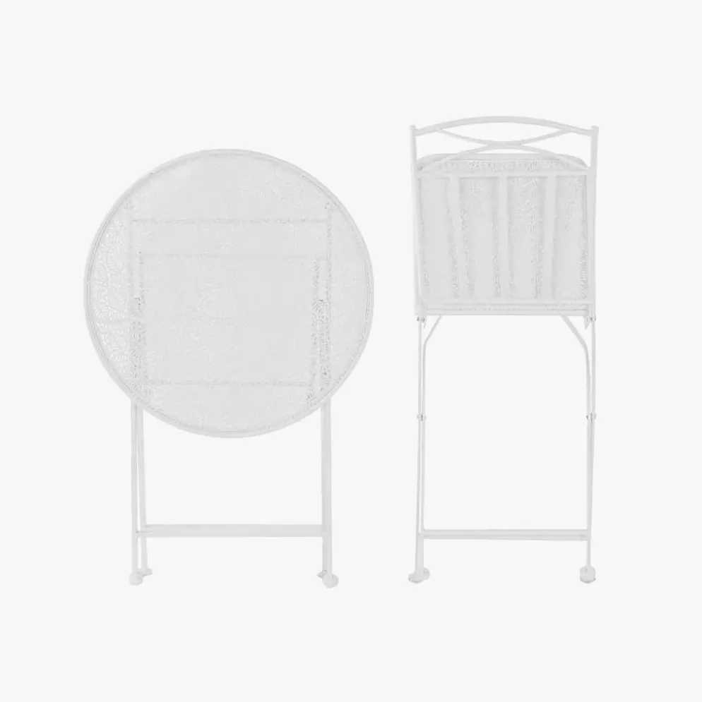 Conjunto de mesa e duas cadeiras em metal com folhas branco