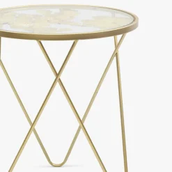 Conjunto de 2 mesas de apoio com folhas de Ginkgo douradas