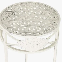Conjunto de 3 Mesas de Apoio em Metal Branco Envelhecido