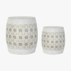 Conjunto Duas Mesas de Apoio Orientais Brancas Metal