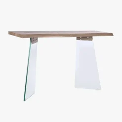 Consola Cinza Claro com Estrutura em Vidro Transparente | 120x40x76 cm