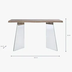 Consola Cinza Claro com Estrutura em Vidro Transparente | 120x40x76 cm