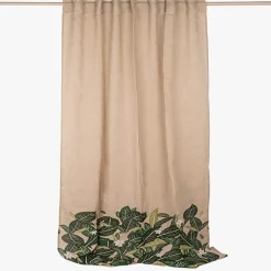 Cortinado de Linho Bege com Folhas