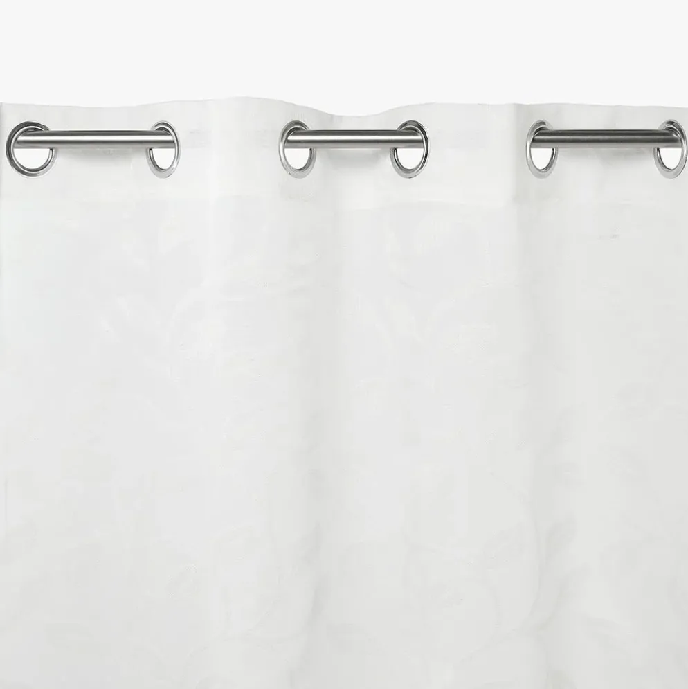 Cortinado Transparente Folhas Branco