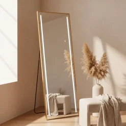 Espelho de Chão em Alumínio Dourado com LED