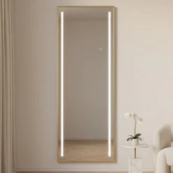 Espelho de Chão em Alumínio Dourado com LED